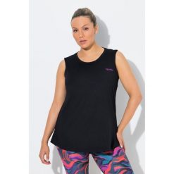 Damskie Top zintegrowany biustonosz trapezowy krój okrągły dekolt bez rękawów. Czarne topy damskie Ulla Popken, plus size, bez wzorów, z elastanu, bez kołnierzyka, bez ramiączek. Za 199.99 zł.