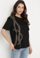 Czarny T-shirt Bawełniany z Cyrkoniami Felnella. Czarne t-shirty damskie Born2be, l, bez wzorów, z bawełny, eleganckie, bez kołnierzyka, bez ramiączek. Za 34.99 zł.