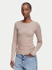 Guess Jeans Bluzka W6YP14 K3821 Beżowy Slim Fit. Brązowe bluzki damskie Guess Jeans, xxl, z aplikacjami, z bawełny, bez kołnierzyka, bez ramiączek. Za 169.99 zł.
