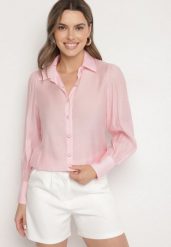 Różowa Klasyczna Koszula z Wiskozą Linarina. Czerwone koszule damskie Born2be, m, bez wzorów, z jeansu, eleganckie, bez kołnierzyka, bez ramiączek. Za 49.99 zł.