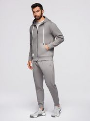 Komplet dresowy męski set bluza rozpinana z kapturem + spodnie joggery - szary V8 - Rozmiar: S. Szare bluzy męskie Ombre Clothing, m, z aplikacjami, z bawełny, bez ramiączek, z kapturem. Za 339.99 zł.