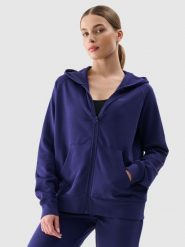 4F Bluza dresowa rozpinana z kapturem damska - granatowa XS. Niebieskie bluzy damskie 4F, xs, bez wzorów, z bawełny, sportowe, bez ramiączek, z kapturem. Za 159.99 zł.