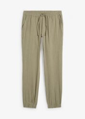 Spodnie z gumką w talii z bawełnianego muślinu, regular fit, zwężana nogawka. Szare spodnie sportowe męskie bonprix, m, bez wzorów, z bawełny. Za 114.99 zł.