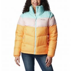 Kurtka Turystyczna Puchowa Damska Columbia Puffect Color Blocked Jacket. Czerwone kurtki sportowe damskie Columbia, na zimę, xs, bez wzorów, z puchu, bez ramiączek, bez kaptura, trekkingowe. Za 671.00 zł.