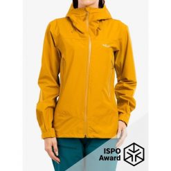 Kurtka przeciwdeszczowa damska Rab Arc Eco Jacket. Żółte kurtki sportowe damskie RAB, bez wzorów, bez ramiączek, bez kaptura, trekkingowe. Za 938.99 zł.