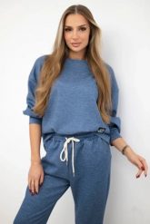 Komplet masełko bluza + spodnie jeansowy melanż. Bluzy damskie KESI, l, bez wzorów, z dresówki, eleganckie, bez ramiączek, bez kaptura. Za 342.93 zł.