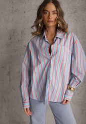 Niebieska Koszula z Bawełny Oversize w Pionowe Paski Telaria. Niebieskie koszule damskie Renee, l, bez wzorów, z bawełny, bez kołnierzyka, bez ramiączek. Za 139.99 zł.