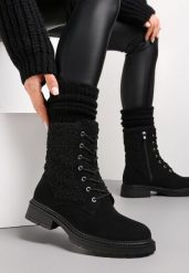Czarne Botki Workery z Ozdobnym Futerkiem Sinuas. Czarne botki damskie Renee, na jesień, bez wzorów, bez obcasa, na płaskiej podeszwie, bez zapięcia. Za 159.99 zł.