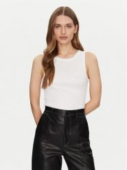 Guess Top W5GP06 KCS10 Biały Regular Fit. Białe topy damskie Guess, xs, z aplikacjami, z bawełny, bez kołnierzyka, bez ramiączek. Za 149.99 zł.
