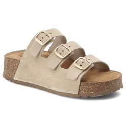 Klapki damskie Yokono, cholewka ze skóry naturalnej odkryty fason trzy regulowane paski z klamrami, beżowe, Wiwi-263. Brązowe klapki damskie Yokono, bez wzorów, ze skóry, bez obcasa, bez zapięcia. Za 249.00 zł.