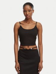 Guess Top E6GP01 KG322 Czarny Slim Fit. Czarne topy damskie Guess, s, z aplikacjami, z syntetyku, bez kołnierzyka, bez ramiączek. Za 174.99 zł.