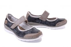 RIEKER L32B5-42 blue combination, półbuty damskie. Niebieskie półbuty damskie Rieker, na lato, bez wzorów, bez obcasa, bez zapięcia. Za 223.93 zł.