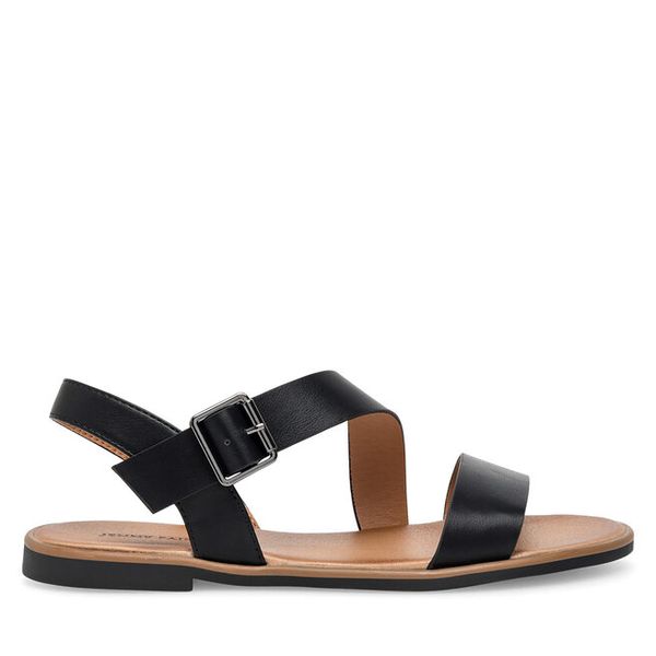 Sandały JENNY. Czarne sandały damskie Jenny, bez wzorów, bez obcasa, na płaskiej podeszwie, bez zapięcia. Za 79.99 zł.