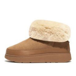 Buty FitFlop GEN-FF Mini Double-Faced Shearling Boots W GS6-A69 beżowy. Brązowe śniegowce damskie z materiału, bez zapięcia. Za 702.66 zł.