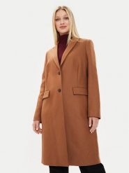 Tommy Hilfiger Płaszcz wełniany WW0WW39753 Brązowy Regular Fit. Brązowe płaszcze damskie Tommy Hilfiger, bez wzorów, z wełny, bez kołnierzyka, bez kaptura. Za 1,699.00 zł.