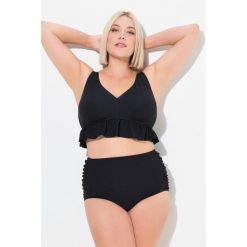 Damskie Bikini faktura falbana miękkie miseczki regulowane ramiączka. Czarne stroje kąpielowe damskie Ulla Popken, plus size, bez wzorów, z elastanu. Za 244.99 zł.