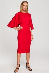 Sukienka ołówkowa z szerokimi rękawami czerwona z pelerynką. Czerwone sukienki damskie Sukienki.shop, na komunię, s, bez wzorów, wizytowe, bez kołnierzyka, bez ramiączek, ołówkowe. Za 309.00 zł.