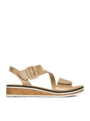 Rieker Sandały CEO-V3660-61 Złoty. Żółte sandały damskie Rieker, bez wzorów, ze skóry, bez obcasa, na płaskiej podeszwie, bez zapięcia. Za 299.99 zł.