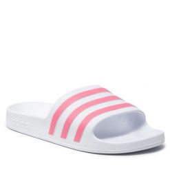 Klapki adidas. Białe klapki damskie Adidas, bez wzorów, sportowe, bez obcasa, bez zapięcia. Za 119.99 zł.