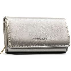 Duży, srebrny portfel damski ze skóry ekologicznej z kieszonką zewnętrzną - 4U Cavaldi. Szare portfele damskie 4U Cavaldi, ze skóry ekologicznej. Za 45.00 zł.