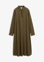 Sukienka koszulowa z delikatnej wiskozy. Zielone sukienki damskie bonprix, bez wzorów, z wiskozy, bez kołnierzyka, bez ramiączek, koszulowe. Za 124.99 zł.