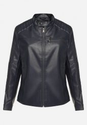 Granatowa Kurtka Ramoneska w Motocyklowym Stylu ze Stójką i Kieszeniami Zinmina. Niebieskie kurtki męskie Born2be, m, bez wzorów, z jeansu, wizytowe, bez kaptura. Za 159.99 zł.