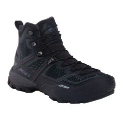 Buty trekkingowe Mammut Ducan High GTX. Czarne buty zimowe męskie Mammut, bez wzorów, z materiału, za kostkę, bez obcasa, bez zapięcia. Za 689.99 zł.