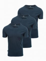 Zestaw męskich koszulek bawełnianych BASIC z okrągłym dekoltem – 3x granatowy V10 OM-TSBS-0232 - XXL. Niebieskie t-shirty męskie Ombre Clothing, l, bez wzorów, z bawełny, bez kołnierzyka, bez ramiączek. Za 89.99 zł.