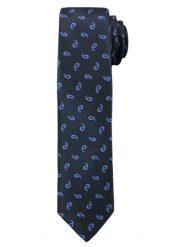 Ciemnogranatowy Elegancki Męski Krawat -ALTIES- Błękitny Wzór Paisley. Niebieskie krawaty i muchy Alties, bez wzorów, z tkaniny, eleganckie. Za 49.00 zł.