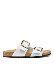 Geox Klapki D Brionia R D45Y3B 00085 C1000 Biały. Białe klapki damskie Geox, bez wzorów, ze skóry, bez obcasa, bez zapięcia. Za 399.99 zł.