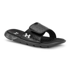 Klapki damskie Under Armour Ignite 7 SL. Czarne klapki damskie Under Armour, bez wzorów, bez obcasa, bez zapięcia. Za 129.99 zł.