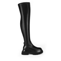 Kozaki DeeZee. Czarne kozaki damskie DeeZee, bez wzorów, bez obcasa, na płaskiej podeszwie, bez zapięcia. Za 249.99 zł.
