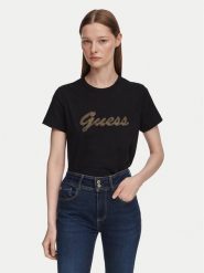 Guess T-Shirt W6YI29 K4348 Czarny Regular Fit. Czarne t-shirty damskie Guess, m, z aplikacjami, z bawełny, bez kołnierzyka, bez ramiączek. Za 194.99 zł.