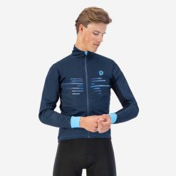 Kurtka rowerowa męska Rogelli Radius. Niebieskie kurtki sportowe męskie Rogelli, m, bez wzorów, bez kaptura, rowerowe. W wyprzedaży za 199.00 zł.