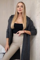 Sweter Kardigan z kapturem grafitowy. Szare kardigany damskie KESI, l, bez wzorów, z lycry, biznesowe, bez kołnierzyka, plus size. Za 218.51 zł.