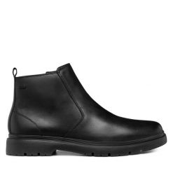 Botki Geox. Czarne botki męskie Geox, bez wzorów, bez obcasa, bez zapięcia. Za 549.99 zł.
