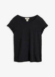 T-shirt z czystej bawełny. Niebieskie t-shirty damskie bonprix, bez wzorów, z bawełny, bez kołnierzyka, bez ramiączek. Za 32.99 zł.