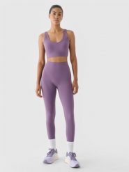 4F Legginsy treningowe z wysokim stanem damskie - fioletowe M. Fioletowe legginsy damskie 4F, m, bez wzorów, z dzianiny, z podwyższonym stanem, na fitness i siłownię. W wyprzedaży za 79.99 zł.