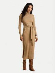 LAUREN RALPH LAUREN Sukienka dzianinowa 200980028500 Beżowy ciemny Slim Fit. Brązowe sukienki damskie Lauren Ralph Lauren, s, bez wzorów, z bawełny, bez kołnierzyka, bez ramiączek. Za 949.99 zł.