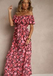 Czarna Kwiatowa Sukienka Typu Hiszpanka z Bawełną Tiarice. Czarne sukienki damskie Renee, na co dzień, na lato, m, bez wzorów, z bawełny, eleganckie, bez kołnierzyka, bez ramiączek, maxi, proste. Za 54.99 zł.