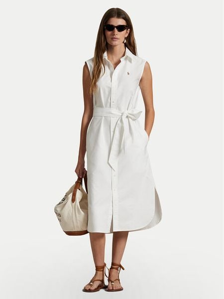 Polo Ralph Lauren Sukienka koszulowa 211965853001 Biały Regular Fit. Białe sukienki damskie Polo Ralph Lauren, bez wzorów, z bawełny, bez kołnierzyka, bez ramiączek, koszulowe. Za 569.99 zł.