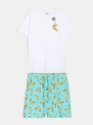 Bawełniana piżama dwuczęściowa z motywem bananów - wielobarwny. Piżamy męskie Sinsay, l, bez wzorów, z bawełny, bez kołnierzyka, bez ramiączek. Za 39.99 zł.