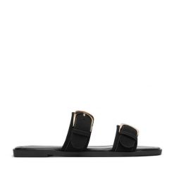 Klapki JENNY. Czarne klapki damskie Jenny, bez wzorów, bez obcasa, bez zapięcia. Za 89.99 zł.