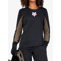 Bluza rowerowa damska Fox Defend LS Jersey Park. Czarne bluzy damskie FOX, bez wzorów, z jersey, sportowe, bez ramiączek, bez kaptura. Za 293.99 zł.