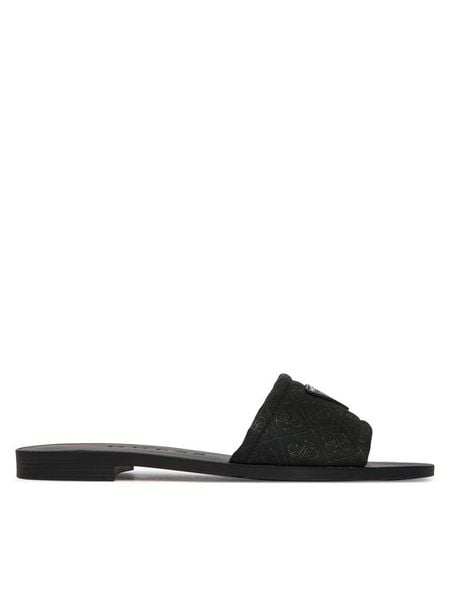Guess Klapki FLJELS Czarny. Czarne klapki damskie Guess, z aplikacjami, z materiału, bez obcasa, bez zapięcia. Za 183.99 zł.