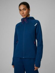 4F Bluza dresowa slim z kapturem damska - turkusowa XXL. Niebieskie bluzy damskie 4F, xxl, bez wzorów, z dresówki, bez ramiączek, z kapturem. W wyprzedaży za 169.99 zł.