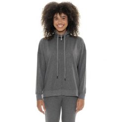 Bluza z zamek błyskawiczny na co dzień na siłownię. Szare bluzy damskie LEONE 1947 APPAREL, bez wzorów, z bawełny, sportowe, bez ramiączek, bez kaptura. W wyprzedaży za 201.87 zł.