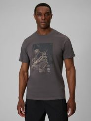 4F T-shirt regular z nadrukiem męski - szary XL. Szare t-shirty męskie 4F, m, bez wzorów, z bawełny, bez kołnierzyka, bez ramiączek. Za 69.99 zł.