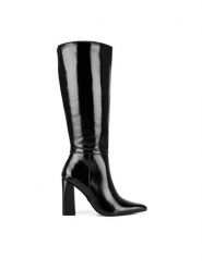 Nine West Kozaki WFA2830-1 Czarny. Czarne kozaki damskie Nine West, bez wzorów, z materiału, bez obcasa, na słupku, bez zapięcia. Za 329.99 zł.