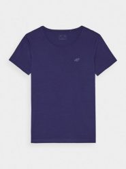 4F T-shirt slim gładki damski - niebieski S. Niebieskie t-shirty damskie 4F, s, bez wzorów, z bawełny, sportowe, bez kołnierzyka, bez ramiączek. W wyprzedaży za 29.99 zł.